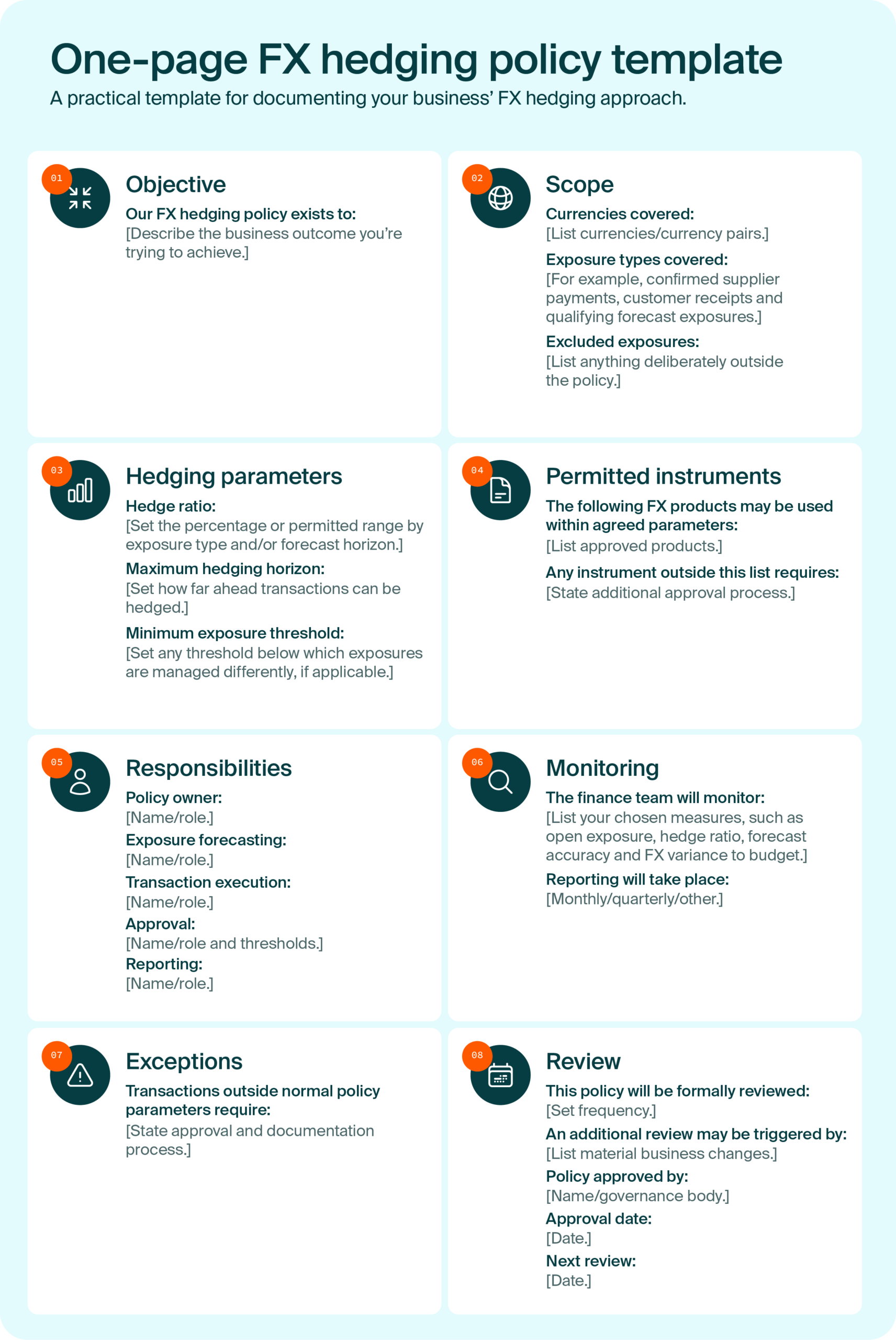 One-page FX hedging policy template